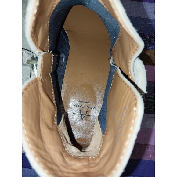 Aquatalia Fiamma Leather Suede Water Resistant Taupe Sz 9 Ankle Boots - Picture 10 of 12